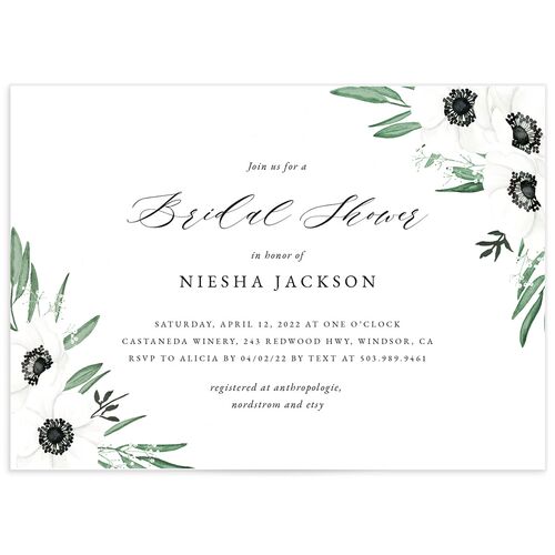 Classic Anemone Bridal Shower Invitations - Hunter Green