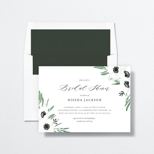 Elegant Windflower Bridal Shower Invitations envelope-and-liner in Hunter Green