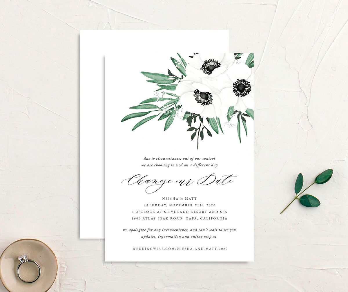 Elegant Windflower Change the Date Cards front-and-back in Hunter Green