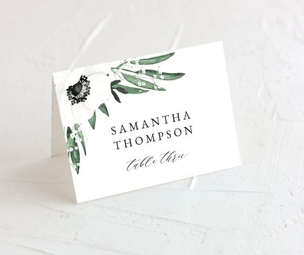 Elegant Windflower Place Cards front in Hunter Green