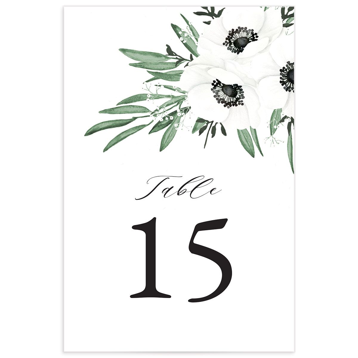 Elegant Windflower Table Numbers front in Hunter Green