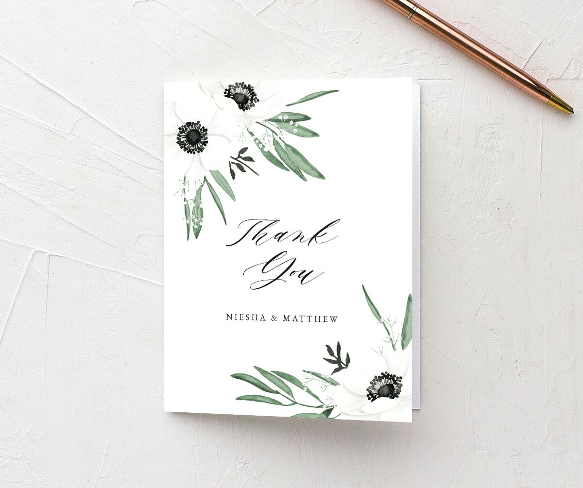 Elegant Windflower Thank You Cards front in Hunter Green