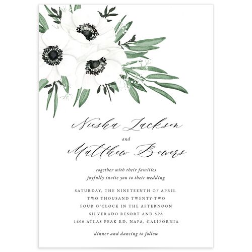 Elegant Windflower Wedding Invitations - Hunter Green