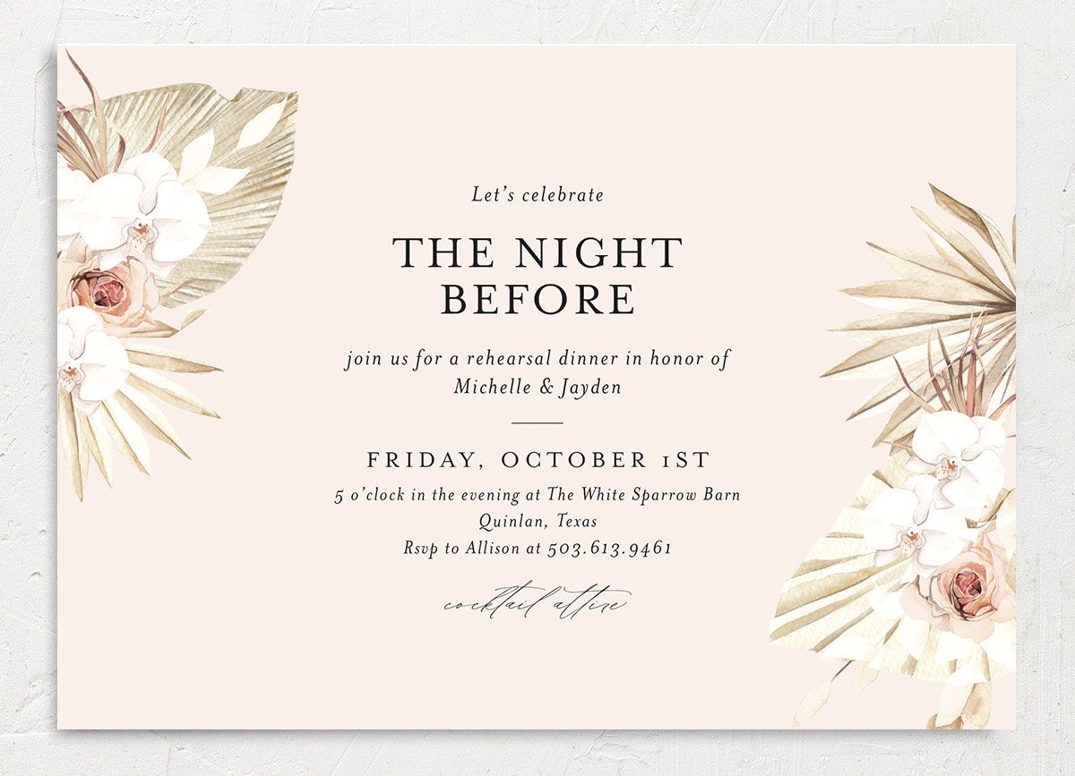 Bohemian Flowers Rehearsal Dinner Invitations front in Rose Pink