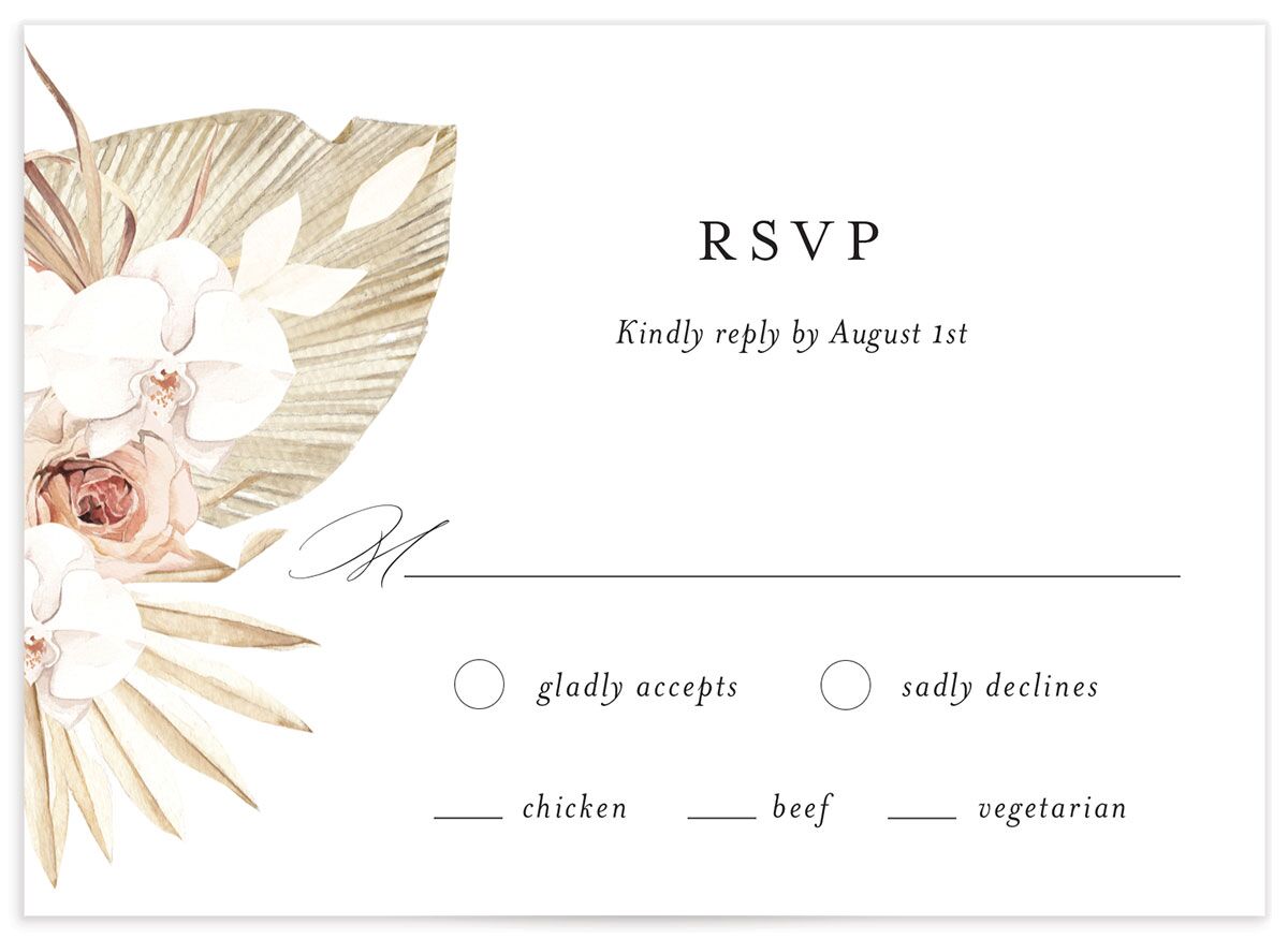Bohemian Flowers Wedding Response Cards front in Rose Pink