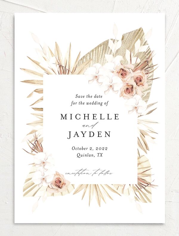 Bohemian Flowers Save the Date Cards front in Rose Pink