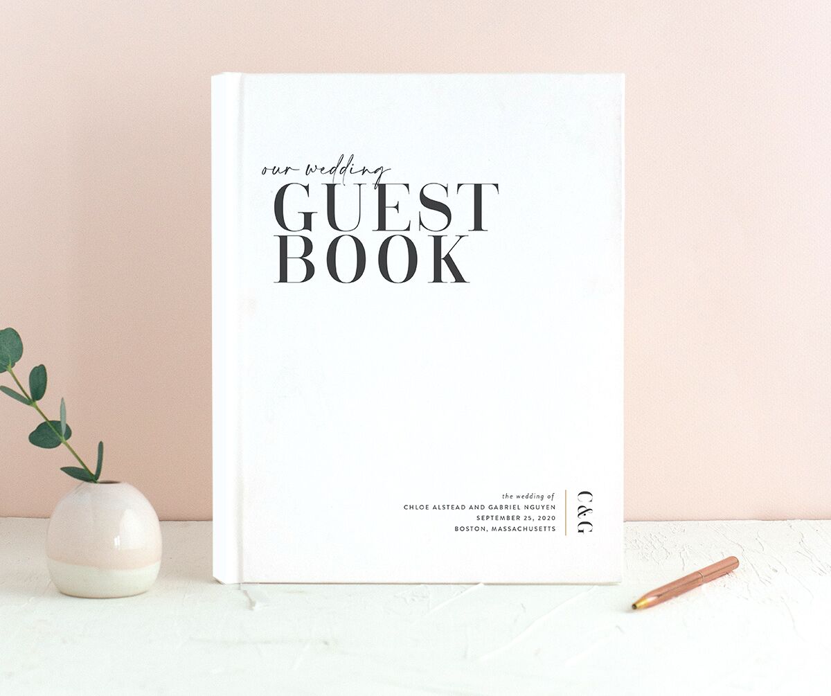Contemporary Chic Wedding Guest Book front in Pure White