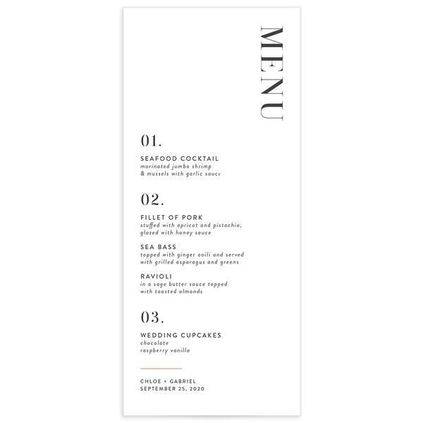 Contemporary Chic Menus front in Pure White