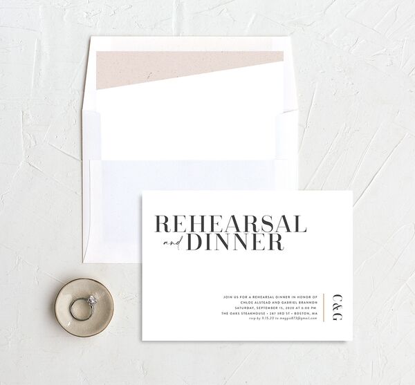 Contemporary Chic Rehearsal Dinner Invitations envelope-and-liner in Pure White