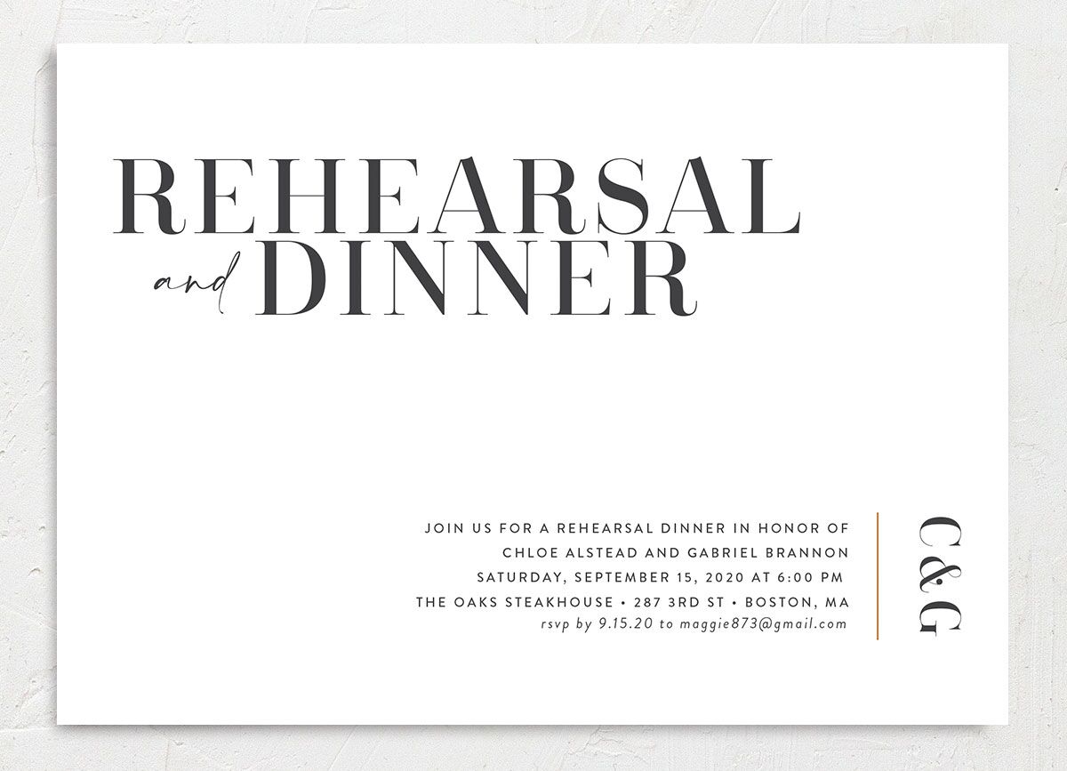Contemporary Chic Rehearsal Dinner Invitations front in Pure White