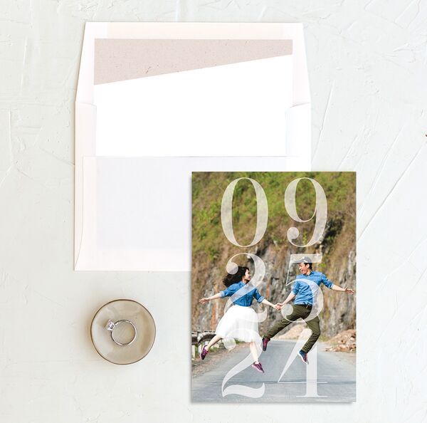 Contemporary Chic Save the Date Cards envelope-and-liner in Pure White
