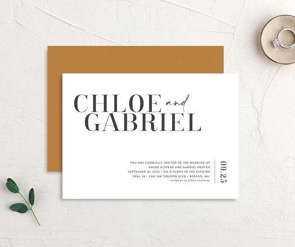 Contemporary Chic Wedding Invitations front-and-back in Pure White