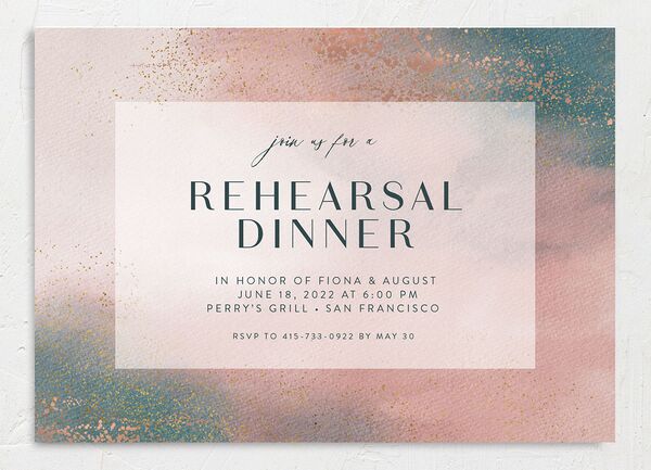 Watercolor Droplet Rehearsal Dinner Invitations front in Rose Pink
