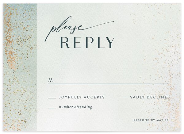 Watercolor Droplet Wedding Response Cards front in Jewel Green
