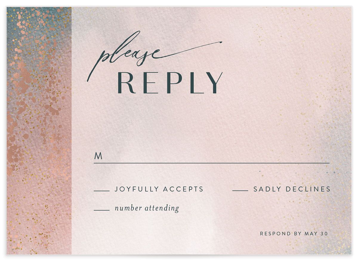 Watercolor Droplet Wedding Response Cards front in Rose Pink