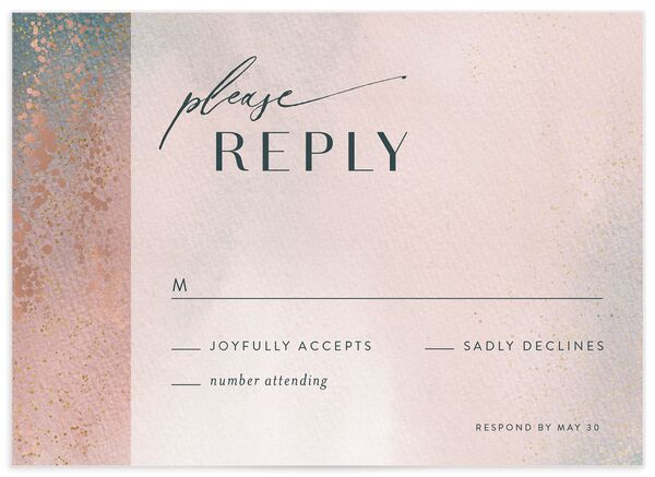 Watercolor Droplet Wedding Response Cards front in Pink