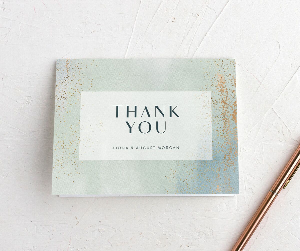 Watercolor Droplet Thank You Cards front in Jewel Green