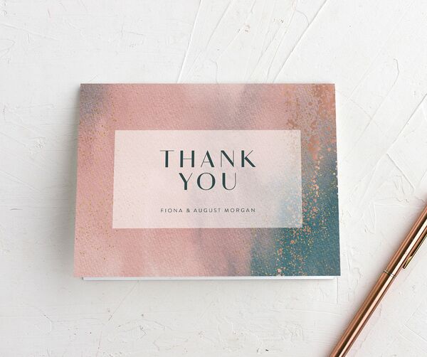Watercolor Droplet Thank You Cards front in Rose Pink
