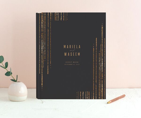 Metallic Glamour Wedding Guest Book front in Midnight