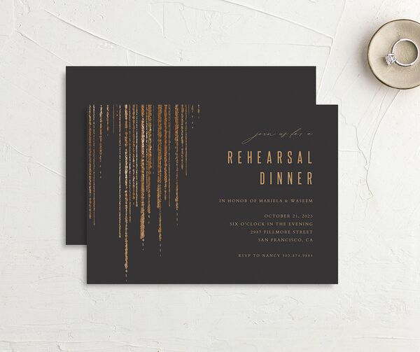 Metallic Glamour Rehearsal Dinner Invitations front-and-back in Midnight