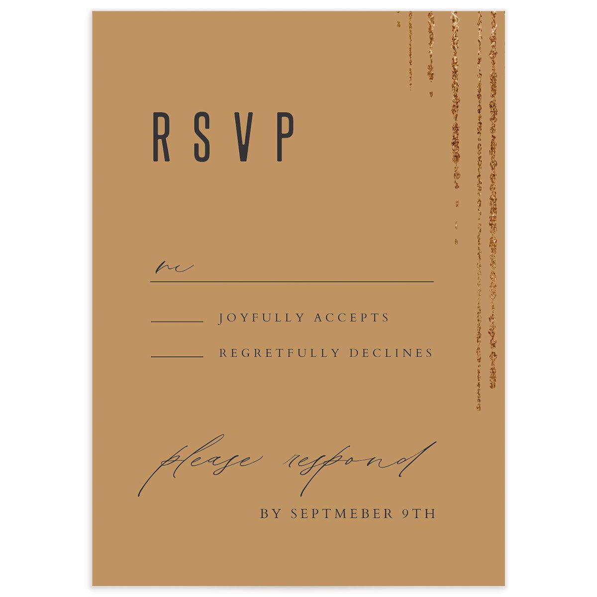 Metallic Glamour Wedding Response Cards front in Midnight