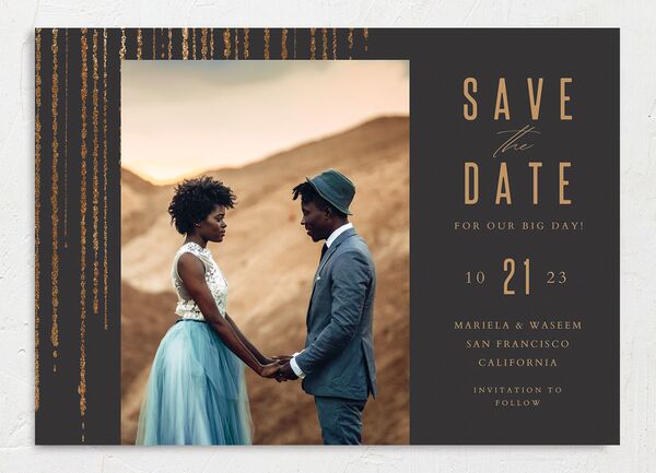 Metallic Glamour Save the Date Cards front in Midnight