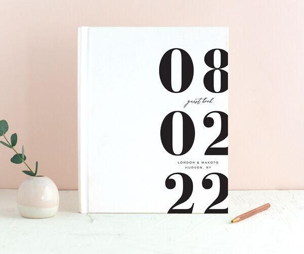 Contemporary Bold Wedding Guest Book front in Pure White