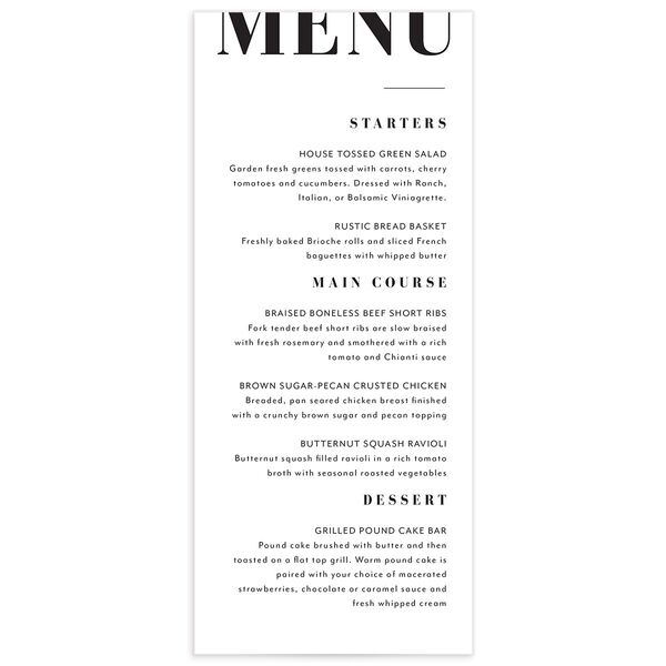 Contemporary Bold Menus front in Pure White