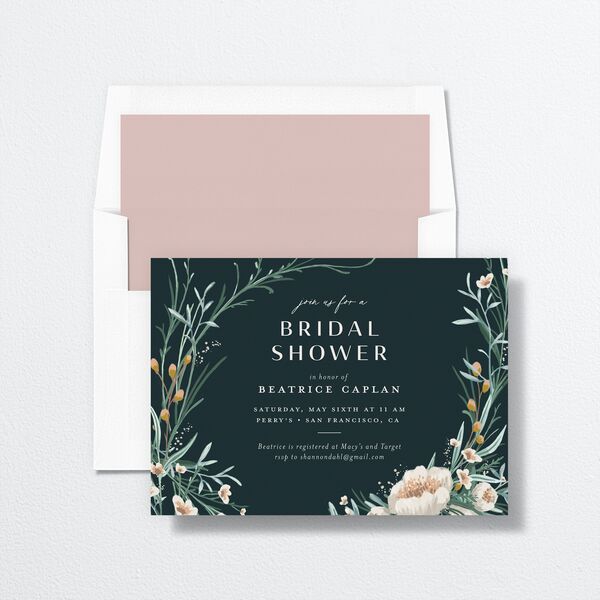 Floral Garland Bridal Shower Invitations envelope-and-liner in Jewel Green
