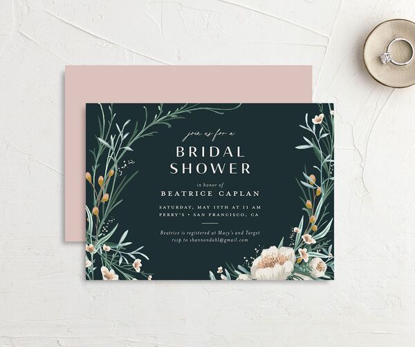 Floral Garland Bridal Shower Invitations front-and-back in Green
