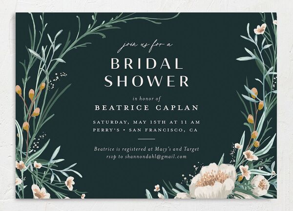 Floral Garland Bridal Shower Invitations front in Jewel Green