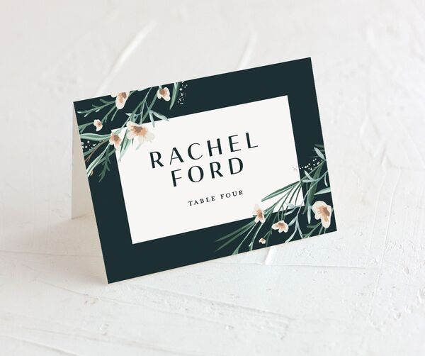 Floral Garland Place Cards front in Jewel Green
