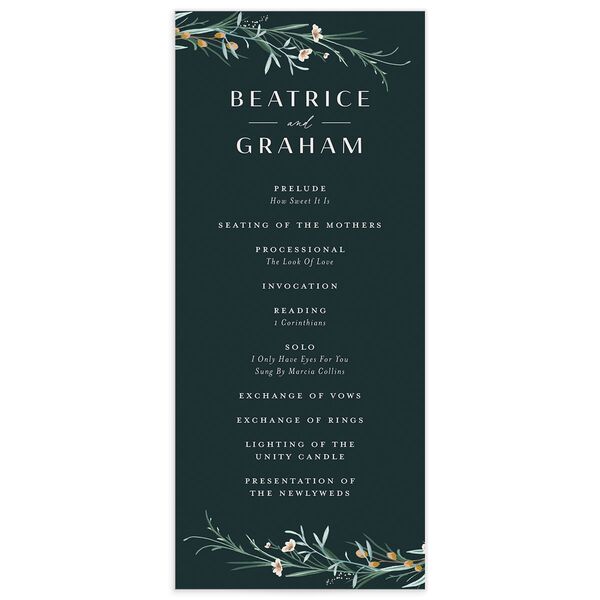 Floral Garland Wedding Programs front in Jewel Green