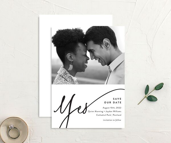 Effortless Elegance Save the Date Cards front-and-back in Pure White