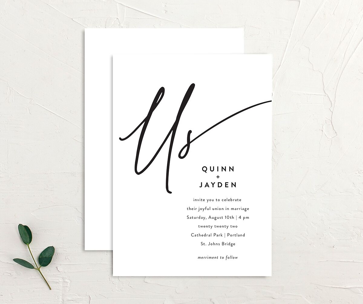 Effortless Elegance Wedding Invitations front-and-back in Pure White