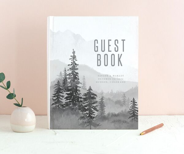Mountain Canvas Wedding Guest Book front in Silver