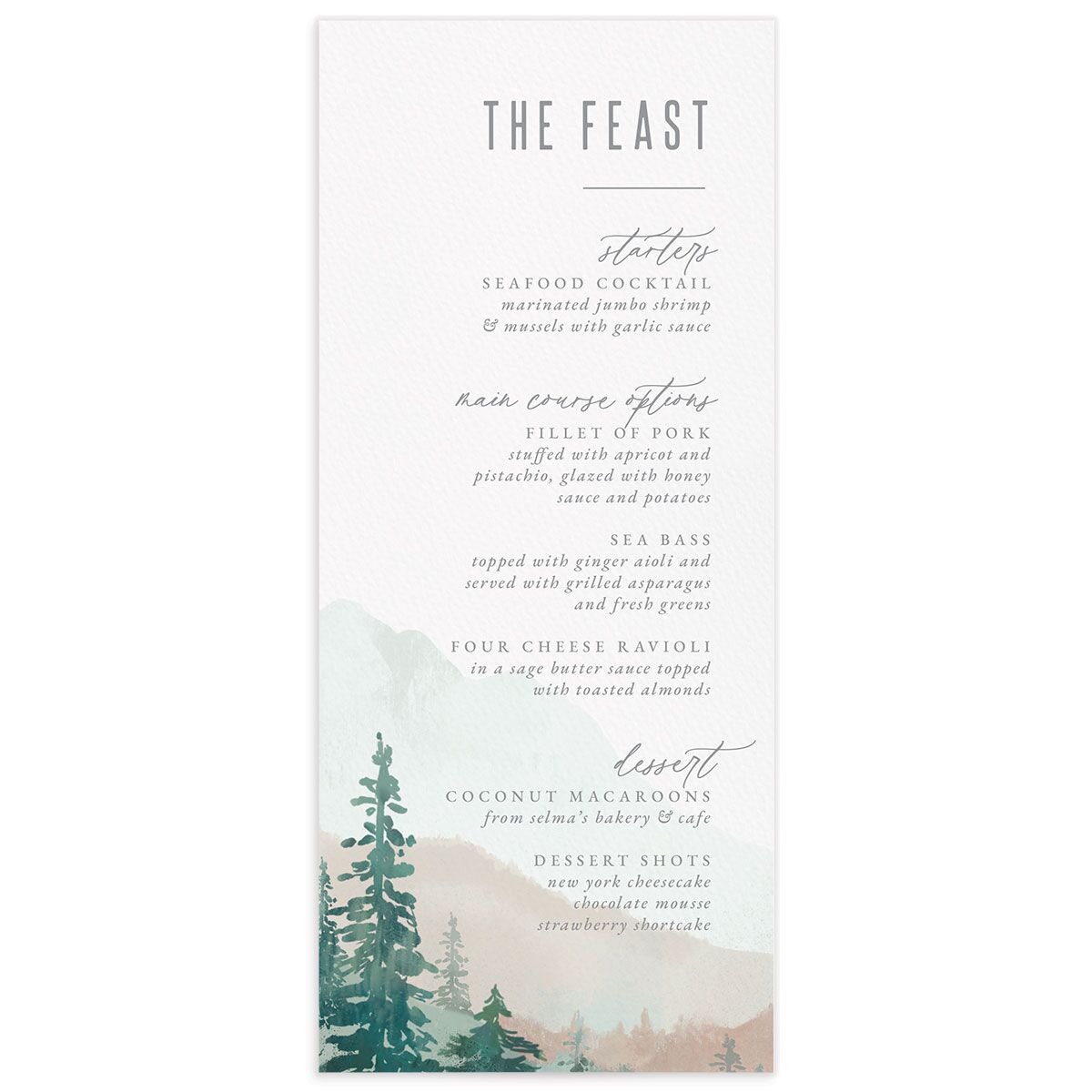 Mountain Canvas Menus front in Jewel Green