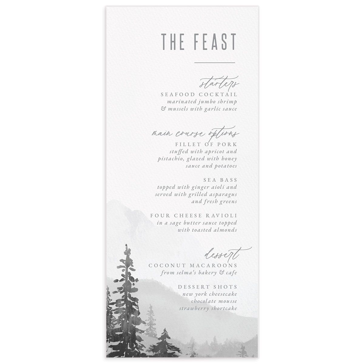 Mountain Canvas Menus front in Silver