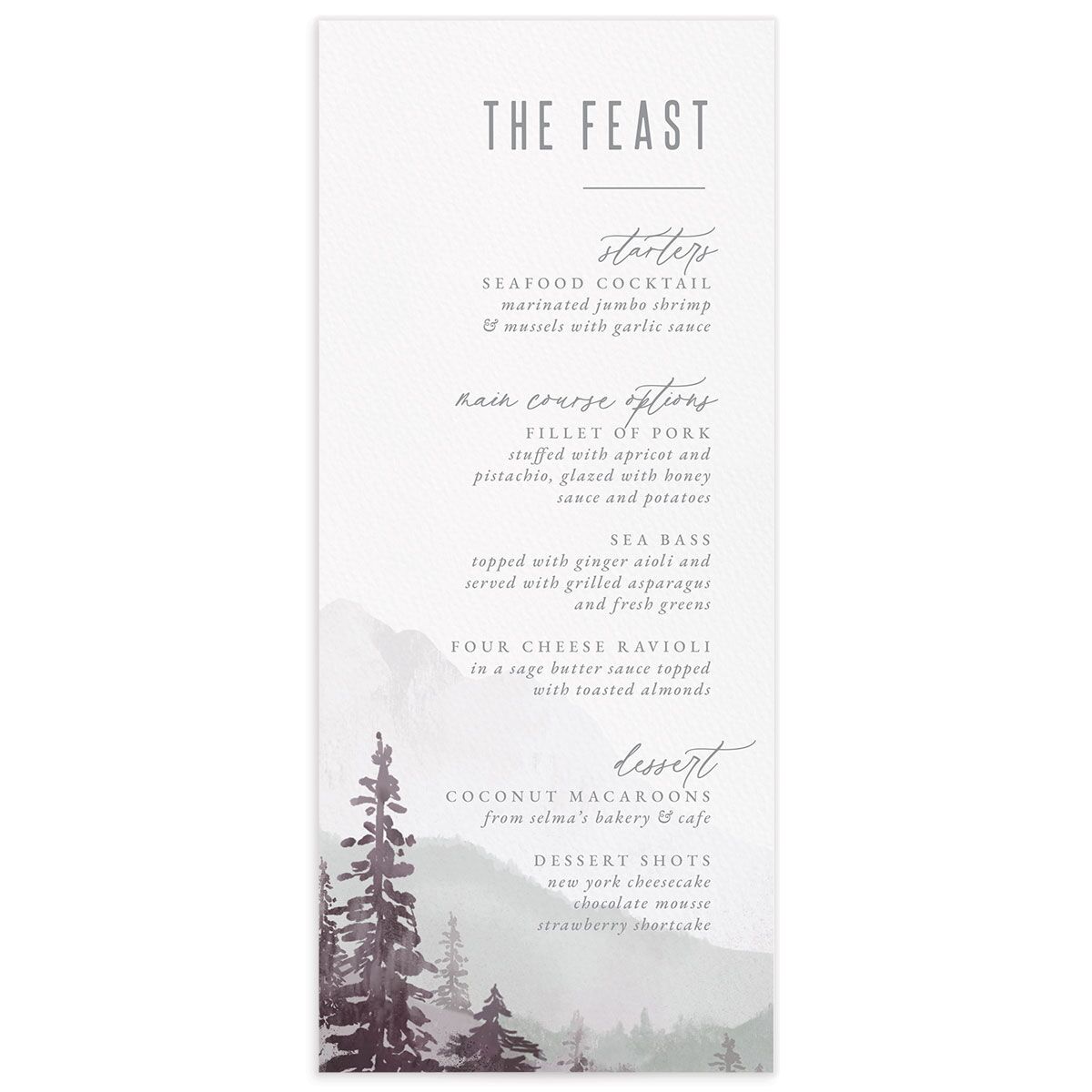 Mountain Canvas Menus front in Purple