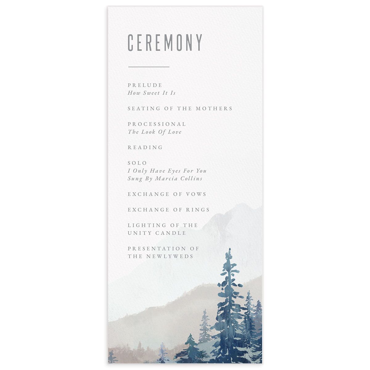 Mountain Canvas Wedding Programs front in French Blue