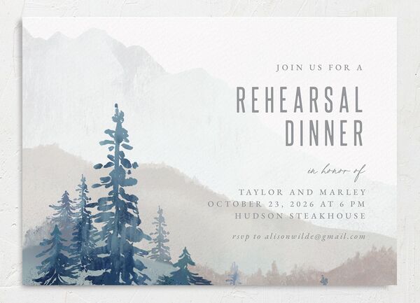 Mountain Canvas Rehearsal Dinner Invitations front in French Blue