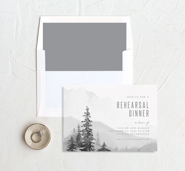Mountain Canvas Rehearsal Dinner Invitations envelope-and-liner in Grey