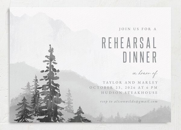 Mountain Canvas Rehearsal Dinner Invitations front in Silver