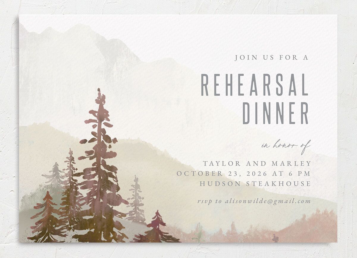 Mountain Canvas Rehearsal Dinner Invitations front in Ruby