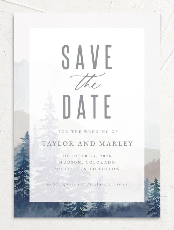 Mountain Canvas Save the Date Cards back in French Blue