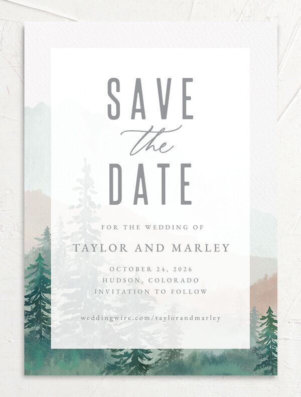 Mountain Canvas Save the Date Cards back in Green