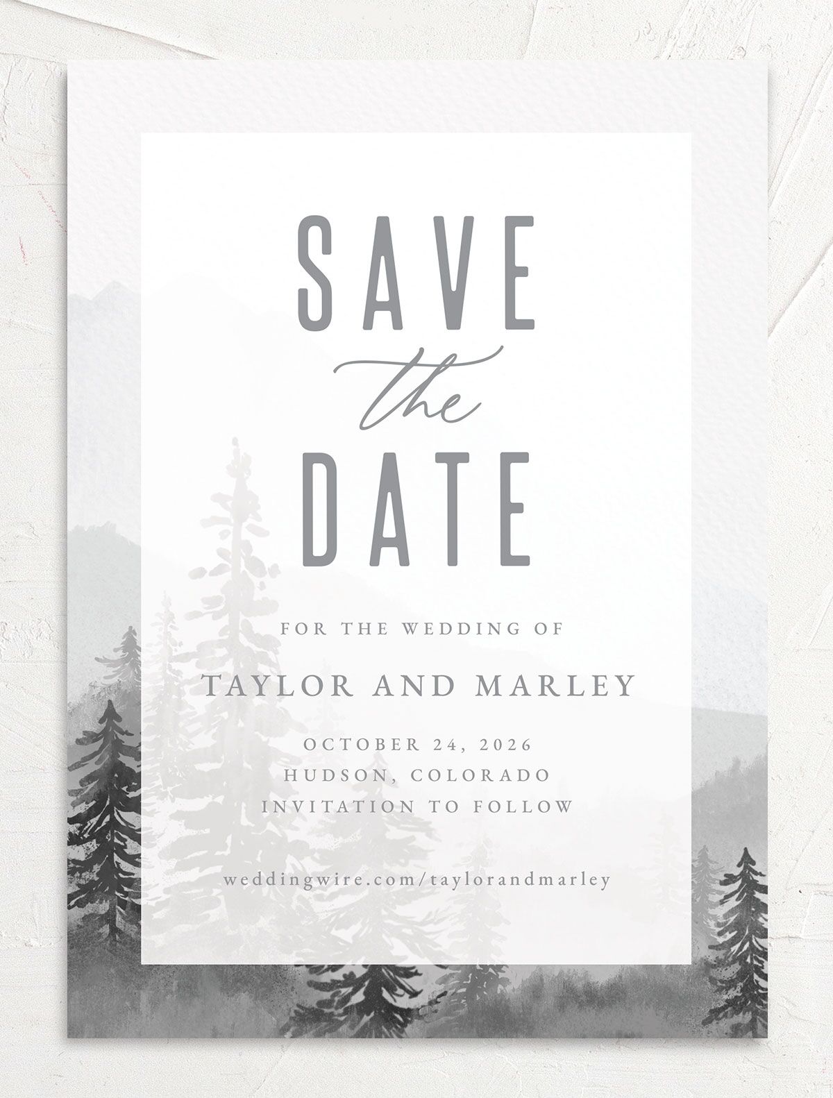 Mountain Canvas Save the Date Cards back in Silver