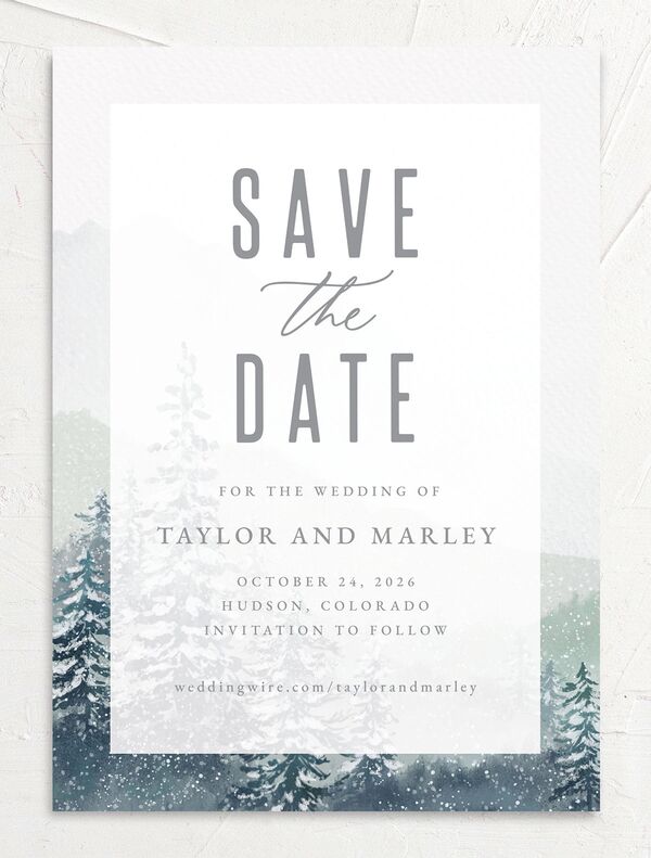 Mountain Canvas Save the Date Cards back in Turquoise