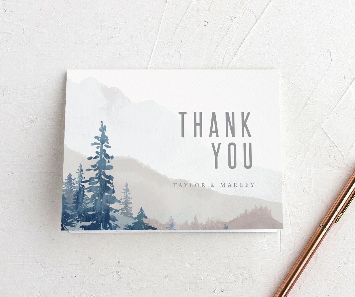 Mountain Canvas Thank You Cards front in French Blue
