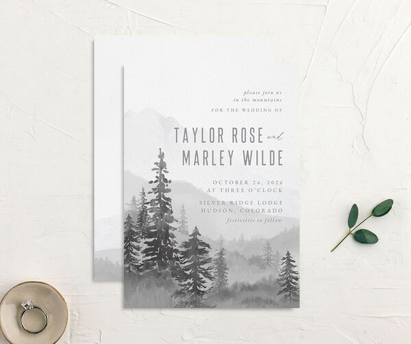 Mountain Canvas Wedding Invitations front-and-back in Silver